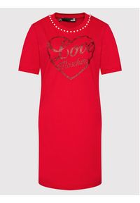 Love Moschino - LOVE MOSCHINO Sukienka codzienna W5A0222M 3517 Czerwony Regular Fit. Okazja: na co dzień. Kolor: czerwony. Materiał: bawełna. Typ sukienki: proste. Styl: casual #5