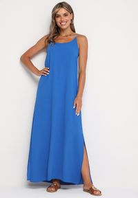 Born2be - Niebieska Taliowana Sukienka na Ramiączkach Rivaniell. Okazja: na imprezę, na co dzień. Kolor: niebieski. Materiał: jeans. Długość rękawa: na ramiączkach. Typ sukienki: oversize. Styl: elegancki, casual #6