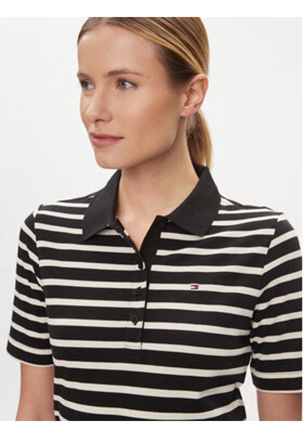 TOMMY HILFIGER - Tommy Hilfiger Sukienka codzienna Reg Breton Midi Polo Dress Ss WW0WW42030 Czarny Regular Fit. Okazja: na co dzień. Typ kołnierza: polo. Kolor: czarny. Materiał: bawełna. Typ sukienki: proste. Styl: casual. Długość: midi