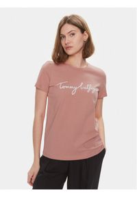 TOMMY HILFIGER - Tommy Hilfiger T-Shirt Signature WW0WW41674 Różowy Regular Fit. Kolor: różowy. Materiał: bawełna #1