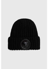 Just Cavalli czapka z domieszką wełny kolor czarny z grubej dzianiny. Kolor: czarny. Materiał: dzianina, wełna #1