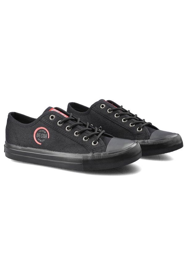 Big-Star - Trampki damskie Big Star, z materiałową cholewką gumowym noskiem wiązaniem na oczka i elastyczną podeszw, czarne, HH274121. Okazja: na spacer. Zapięcie: sznurówki. Kolor: czarny. Materiał: materiał, guma. Szerokość cholewki: normalna. Sezon: wiosna