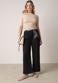 Born2be - Niebieskie Eleganckie Spodnie z Bawełny i Wiskozy z Materiałowym Paskiem-Apaszką Vetina. Okazja: na co dzień, na spotkanie biznesowe, do pracy. Kolor: niebieski. Materiał: wiskoza, bawełna, materiał. Styl: elegancki #8