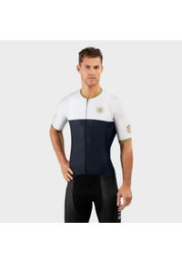SIROKO - Mężczyzna Kolarstwo Męska koszulka rowerowa z krótkim rękawem M2 Superclass. Kolor: wielokolorowy, biały, niebieski. Długość rękawa: krótki rękaw. Długość: krótkie. Sport: kolarstwo