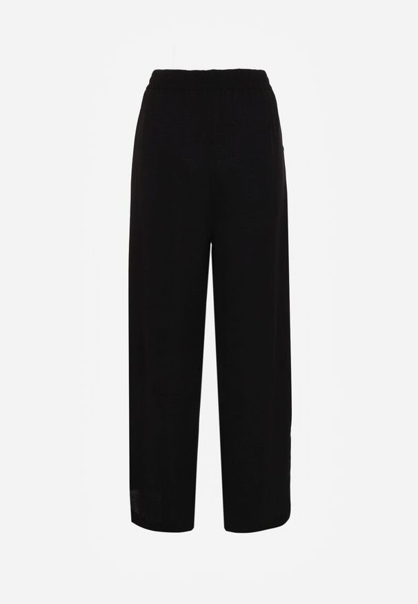 Renee - Czarne Szerokie Spodnie z Wiskozą z Gumką w Pasie Lealirre. Okazja: na co dzień. Kolor: czarny. Materiał: wiskoza. Wzór: gładki. Styl: casual