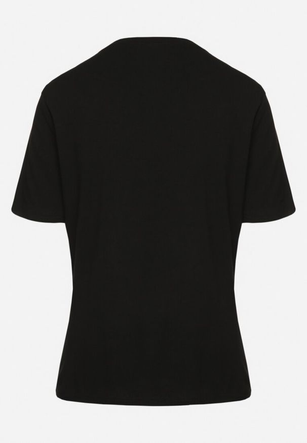 Born2be - Czarny Wiskozowy T-shirt w Klasycznym Stylu Arivoria. Okazja: na co dzień. Kolor: czarny. Materiał: wiskoza. Wzór: aplikacja, bez wzorów. Styl: klasyczny