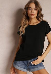 Renee - Czarny T-shirt z Krótkim Rękawem Bawełniany Telarosa. Kolor: czarny. Materiał: bawełna. Długość rękawa: krótki rękaw. Długość: krótkie