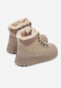 Born2be - Ciemnobeżowe Sneakersy na Grubej Podeszwie z Futerkiem Alweda. Okazja: na co dzień. Kolor: beżowy. Materiał: futro #2
