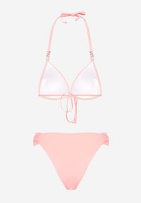 Born2be - Różowe Bikini Biustonosz Push Up z Wiązaniem i Majtki Figi Miraviela. Kolor: różowy. Wzór: haft, ażurowy