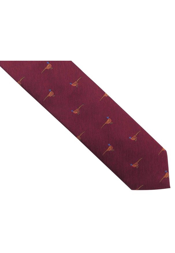 Adam Collection - Bordowy krawat męski w bażanty D273. Kolor: czerwony. Materiał: mikrofibra, tkanina