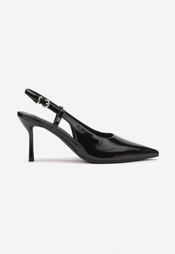 Renee - Czarne Sandały Lakierowane Vices na Szpilce Slingback Raleira. Okazja: na co dzień, na imprezę, na spacer. Nosek buta: szpiczasty. Zapięcie: sprzączka. Kolor: czarny. Materiał: lakier. Obcas: na szpilce. Styl: klasyczny, casual. Wysokość obcasa: średni