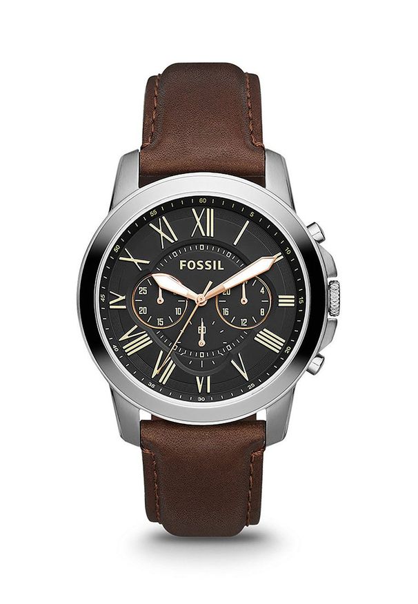 Fossil - FOSSIL - Zegarek FS4813. Kolor: brązowy. Materiał: skóra, materiał