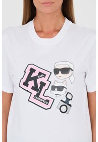 Karl Lagerfeld - KARL LAGERFELD Biały damski t-shirt Ikonik Varsity Tee, Rozmiar M. Kolor: biały. Materiał: bawełna