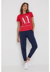 Armani Exchange t-shirt bawełniany kolor czerwony. Kolor: czerwony. Materiał: bawełna. Długość rękawa: krótki rękaw. Długość: krótkie. Wzór: nadruk #5