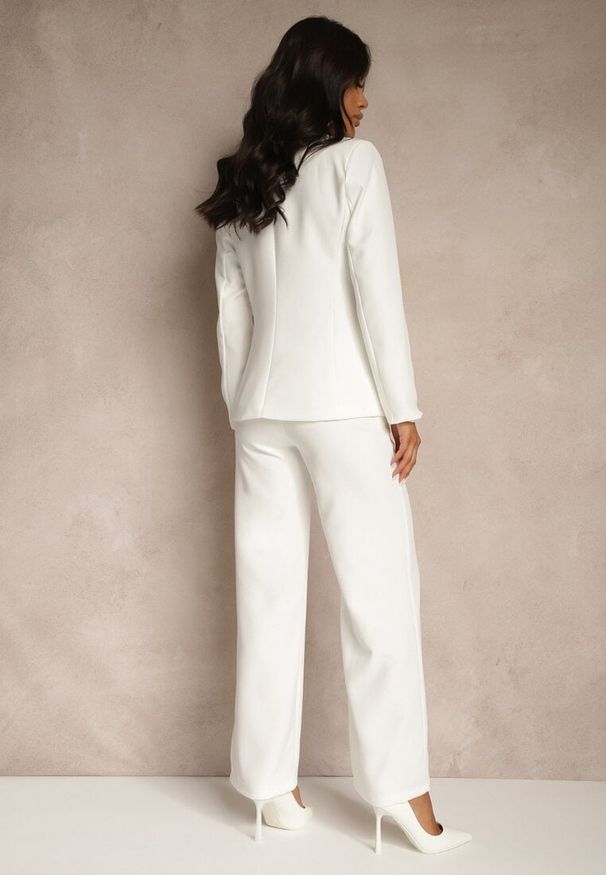 Renee - Biały Garniturowy Komplet Spodnie Wide Leg i Marynarka Arezellia. Kolor: biały