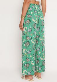 Born2be - Zielone Spodnie z Bawełny z w Stylu Boho z Szerokimi Nogawkami i Gumką w Talii Jelvia. Kolor: zielony. Materiał: bawełna. Sezon: lato. Styl: boho #7