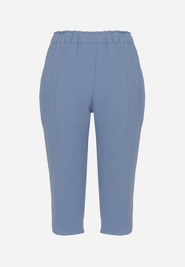 Born2be - Niebieskie Spodnie Capri z Bawełną i Wysokim Stanem Galirosa. Okazja: na co dzień, na spacer. Stan: podwyższony. Kolor: niebieski. Materiał: bawełna. Styl: casual, elegancki