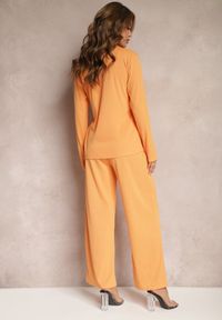 Renee - Pomarańczowy Komplet Casualowy Szerokie Spodnie z Gumką w Pasie i Koszula Sansia. Kolor: pomarańczowy