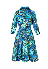 COSEL - Wzorzysta sukienka z bawełny Oslo. Kolor: niebieski. Materiał: bawełna. Wzór: nadruk. Typ sukienki: koszulowe, rozkloszowane #4