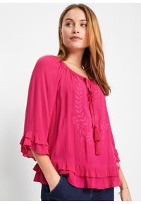 bonprix - Tunika z haftem. Kolor: różowy. Wzór: haft. Styl: boho
