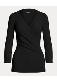 Lauren Ralph Lauren - LAUREN BY RALPH LAUREN - Czarna bluzka z jerseyu. Kolor: czarny. Materiał: jersey. Długość rękawa: długi rękaw. Długość: długie
