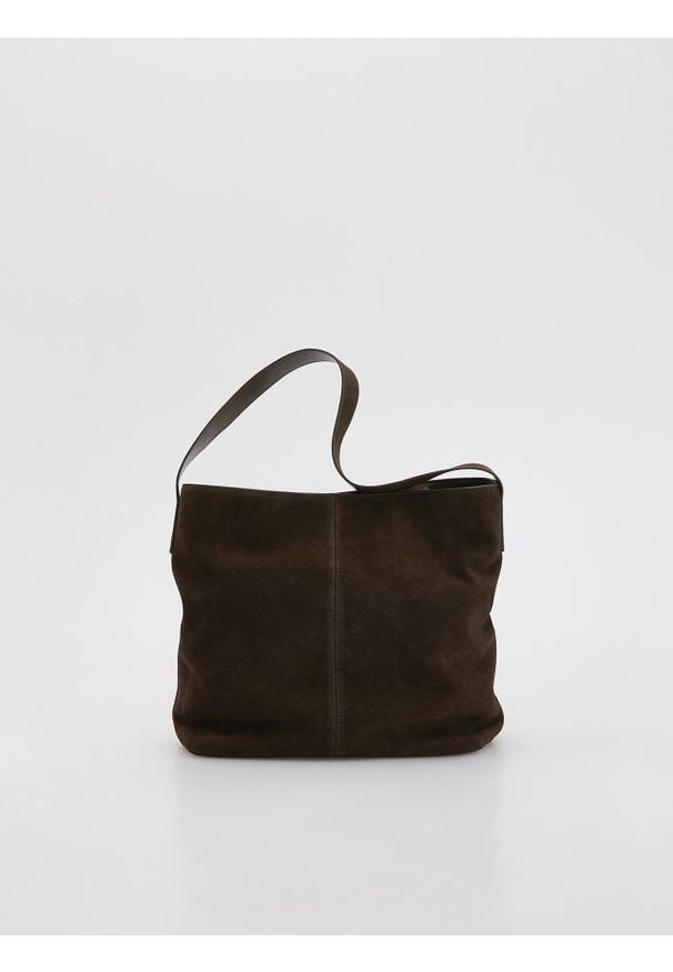 Reserved - Zamszowa torebka - ciemnobrązowy. Kolor: brązowy. Materiał: zamszowe