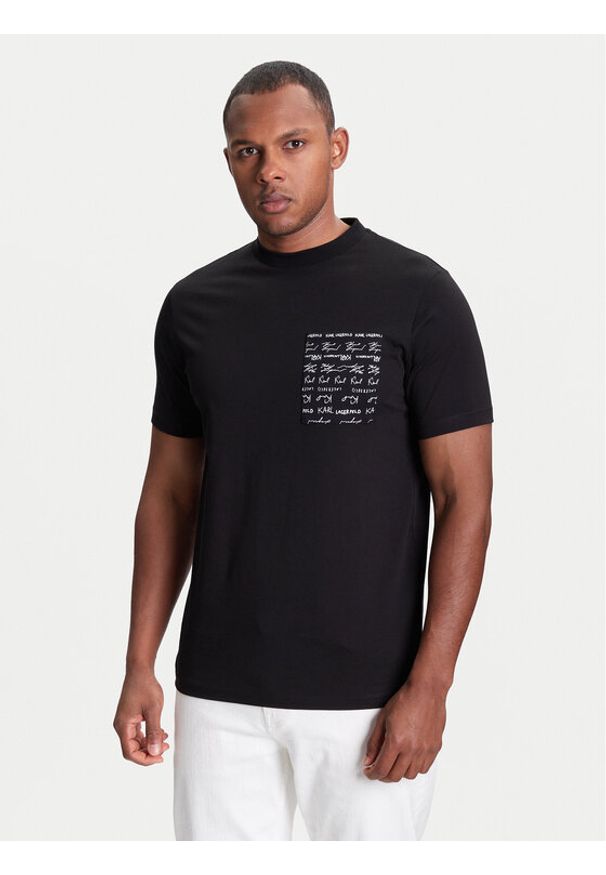 Karl Lagerfeld - KARL LAGERFELD T-Shirt 755041 553225 Czarny Regular Fit. Typ kołnierza: dekolt w karo. Kolor: czarny. Materiał: bawełna