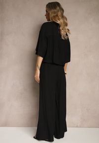 Renee - Czarny Komplet z Wiskozy o Kroju Oversize Koszula i Spodnie Dovaraella. Kolor: czarny. Materiał: wiskoza
