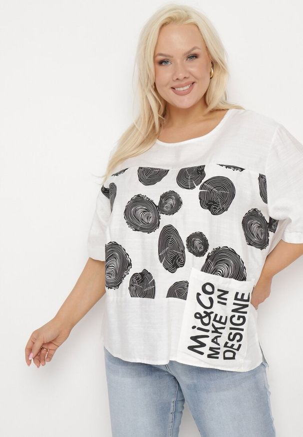 Born2be - Biały Bawełniany T-shirt z Nadrukiem i Kieszonką Lovelina. Kolor: biały. Materiał: bawełna. Wzór: nadruk. Styl: klasyczny, elegancki