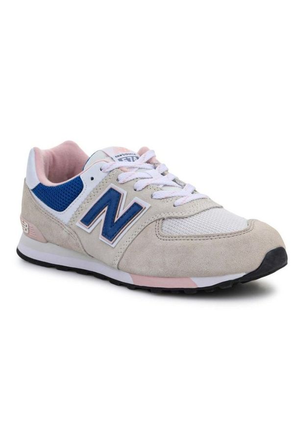 Buty New Balance Jr GC574LK1 niebieskie różowe szare. Okazja: na co dzień. Kolor: różowy, szary, wielokolorowy, niebieski. Materiał: skóra, syntetyk, zamsz, materiał. Szerokość cholewki: normalna. Sezon: lato. Model: New Balance 574