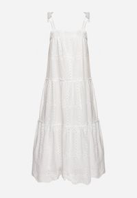 Born2be - Biała Bawełniana Sukienka z Ozdobnym Haftem na Ramiączkach z Kokardkami Quonea. Okazja: na co dzień. Typ kołnierza: kokarda. Kolor: biały. Materiał: bawełna. Długość rękawa: na ramiączkach. Wzór: haft. Typ sukienki: proste. Styl: casual #3