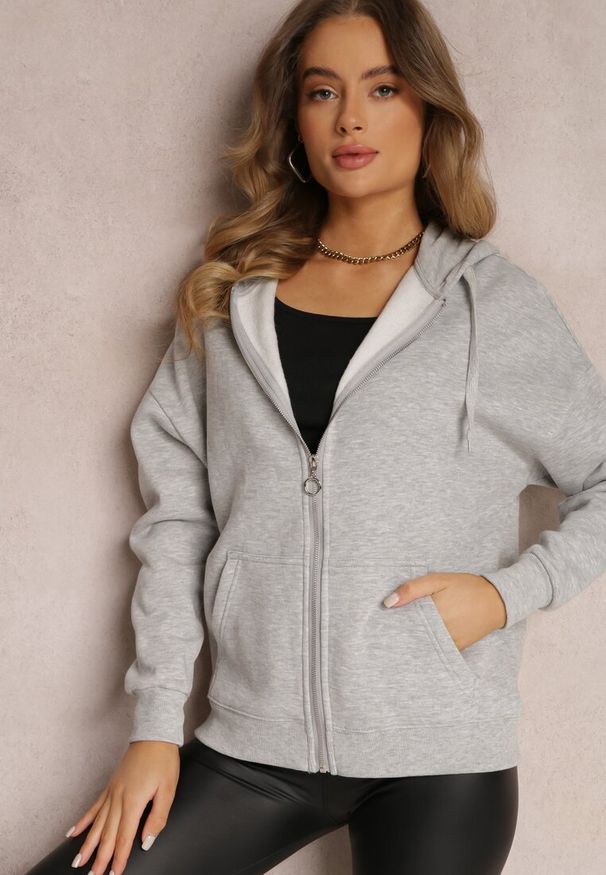 Renee - Szara Bluza z Kapturem i Suwakiem Oversize Des. Typ kołnierza: kaptur. Kolor: szary. Materiał: polar, dzianina. Długość rękawa: długi rękaw. Długość: długie. Sezon: zima, jesień. Styl: sportowy