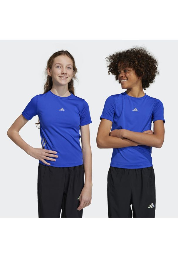 Adidas - Running AEROREADY 3-Stripes Tee. Kolor: szary, niebieski, wielokolorowy. Materiał: materiał. Sport: bieganie