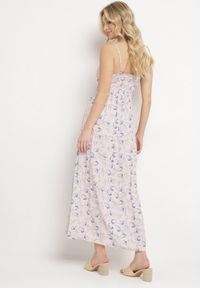 Born2be - Jasnoróżowa Sukienka Bawełniana Rozkloszowana w Kwiatowy Print na Regulowanych Ramiączkach Rosapia. Typ kołnierza: dekolt w kształcie V. Kolor: różowy. Materiał: bawełna. Długość rękawa: na ramiączkach. Wzór: kwiaty, nadruk. Typ sukienki: rozkloszowane #4