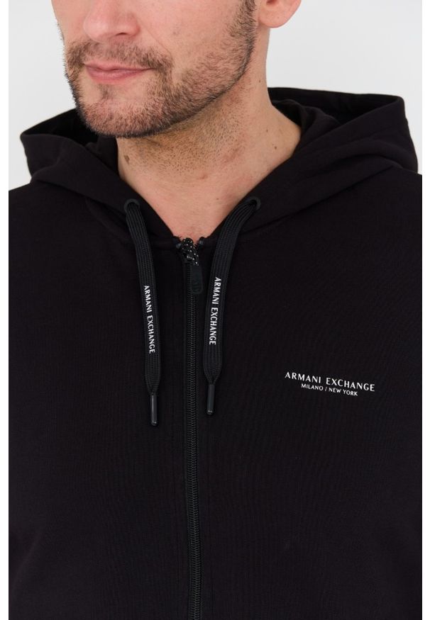 Armani Exchange - ARMANI EXCHANGE Czarna męska bluza z kapturem, Rozmiar S. Typ kołnierza: kaptur. Kolor: czarny