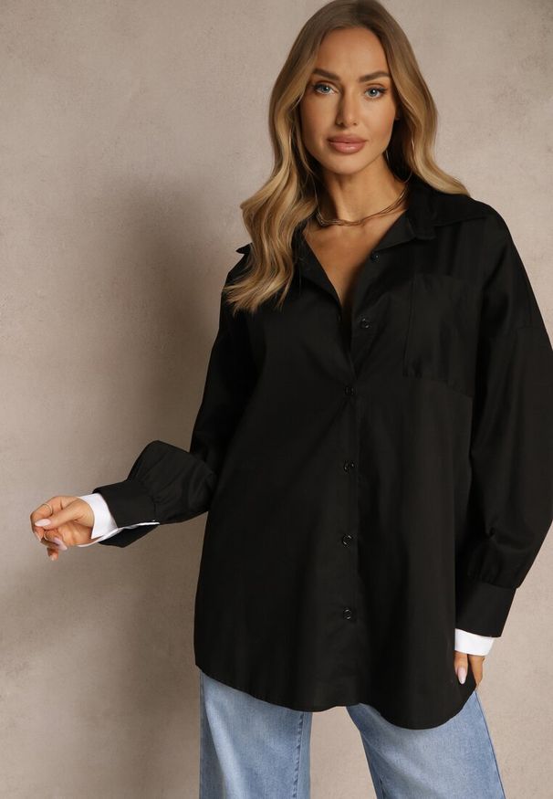 Renee - Czarna Bawełniana Koszula Typu Oversize Ronmira. Okazja: na co dzień. Kolor: czarny. Materiał: bawełna. Styl: casual, elegancki