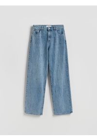 Reserved - Jeansy wide leg z aplikacjami - niebieski. Kolor: niebieski. Wzór: aplikacja #1
