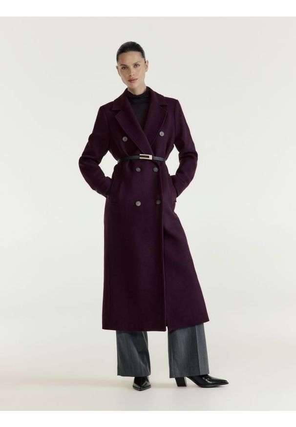 Reserved - Płaszcz z wełną Bellandi - burgundowy. Kolor: czerwony. Materiał: wełna