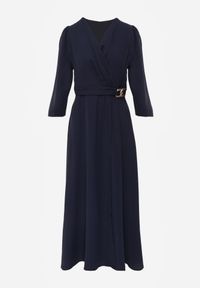 Born2be - Granatowa Kopertowa Sukienka Wieczorowa z Metaliczną Aplikacją w Talii Henalana. Okazja: na imprezę. Typ kołnierza: dekolt w serek. Kolor: niebieski. Wzór: aplikacja. Typ sukienki: kopertowe. Styl: wizytowy #8