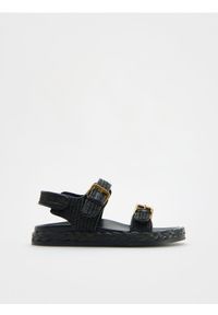 Reserved - Sandały z klamrami - czarny. Zapięcie: klamry. Kolor: czarny. Materiał: materiał. Styl: klasyczny #1