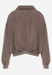 Renee - Beżowa Bluza Bomberka z Bawełny Oversize Ozdobiona Kołnierzem Vimelles. Okazja: na co dzień. Kolor: brązowy. Materiał: bawełna. Wzór: aplikacja. Styl: casual, elegancki #5