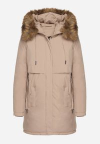 Born2be - Beżowa Casualowa Kurtka Parka z Kapturem z Futerkiem Nallorea. Okazja: na co dzień. Typ kołnierza: kaptur. Kolor: beżowy. Materiał: futro. Styl: casual #3