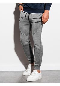 Ombre Clothing - Spodnie męskie dresowe joggery P900 - szary melanż - XXL. Kolor: szary. Materiał: dresówka. Wzór: melanż #4