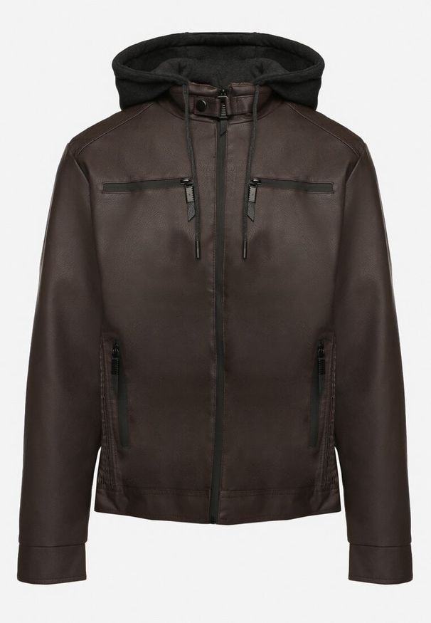 Born2be - Brązowa Kurtka Typu Ramoneska o Prostym Kroju z Odpinanym Kapturem i Kieszeniami Lizzandria. Okazja: na co dzień. Kolor: brązowy. Materiał: jeans. Styl: klasyczny, casual, elegancki