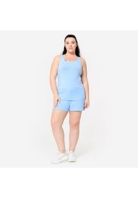 DOMYOS - Koszulka bez rękawów damska Domyos Gym & Pilates slim. Kolor: niebieski. Materiał: lyocell, elastan, materiał, bawełna. Długość rękawa: bez rękawów. Sport: joga i pilates
