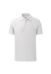 FRUIT OF THE LOOM - Koszulka Polo Męska Dopasowana. Typ kołnierza: polo. Kolor: biały. Materiał: poliester, bawełna