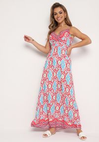 Born2be - Czerwona Taliowana Sukienka z Wiskozy na Regulowanych Ramiączkach z Gumką w Pasie Zenadea. Okazja: na co dzień. Kolor: czerwony. Materiał: wiskoza. Długość rękawa: na ramiączkach. Sezon: lato. Styl: casual, wizytowy #5