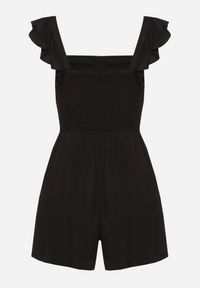 Born2be - Czarny Kombinezon Bawełniany na Ramiączkach z Falbanką i Krótkimi Nogawkami Liadia. Kolor: czarny. Materiał: bawełna. Długość rękawa: na ramiączkach. Długość: krótkie. Styl: klasyczny #5