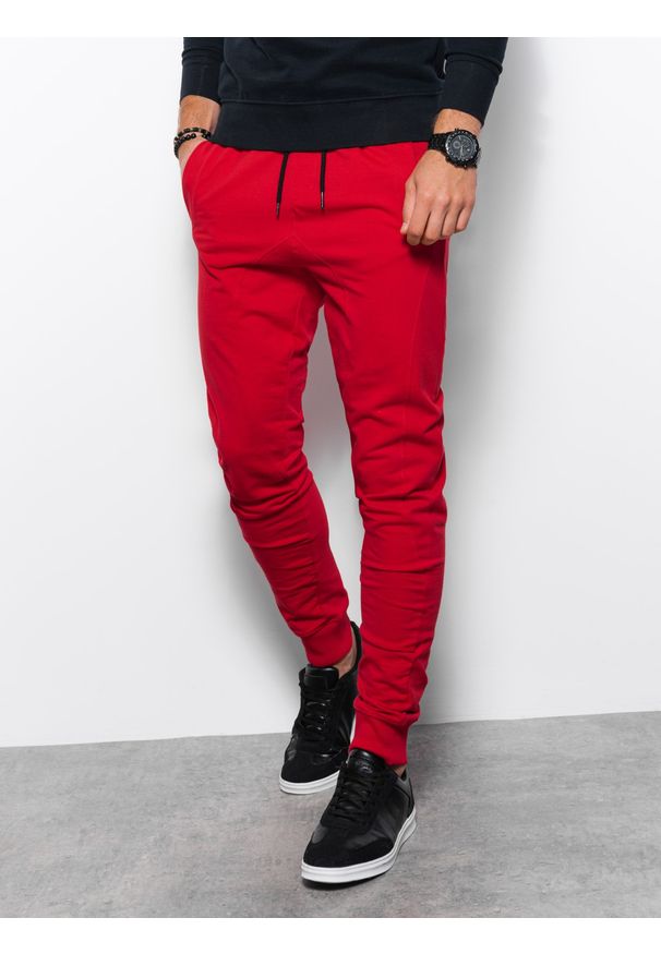 Ombre Clothing - Spodnie męskie dresowe joggery - czerwone V5. Kolor: czerwony. Materiał: dresówka