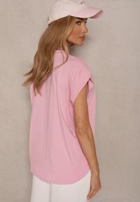 Renee - Różowy Bawełniany T-shirt z Rozcięciami przy Rękawach Katilana. Okazja: na co dzień. Kolor: różowy. Materiał: bawełna. Styl: klasyczny, casual #5